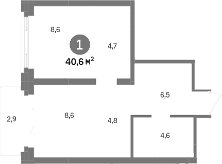 Планировка 2Е-к.кв, 40,6 м² в ЖК Городские легенды